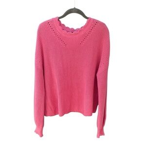 PAIGE  Yenni Sweater Scallop Neckline Slightly Cropped in Sultry Rose size XL